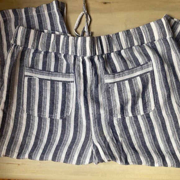 Per Se Blue Striped Cropped Linen Blend Tie Waist Beachy Boho Pants XL - Picture 7 of 12